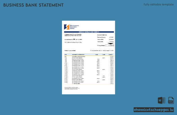 Beispielvorschau für einen Kontoauszug einer Sparkasse im Word- und PDF-Format